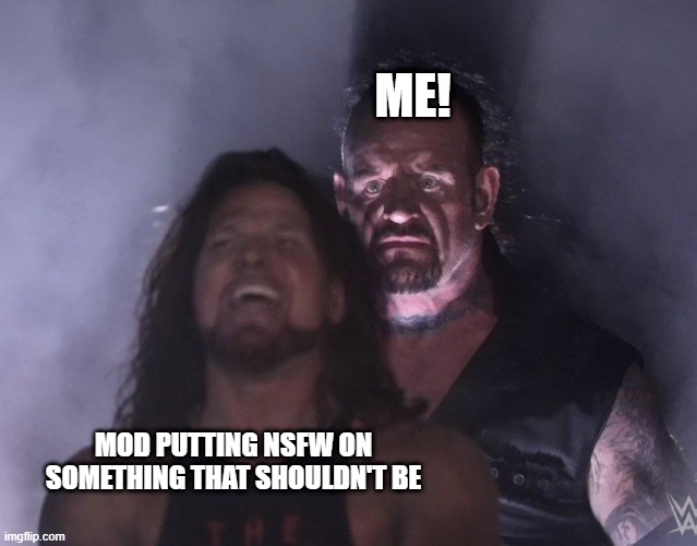 Seriously Tired of It | ME! MOD PUTTING NSFW ON SOMETHING THAT SHOULDN'T BE | image tagged in undertaker | made w/ Imgflip meme maker