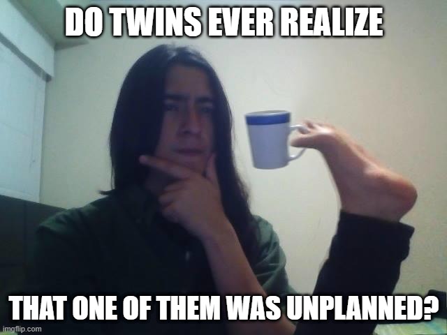 Good Question | DO TWINS EVER REALIZE; THAT ONE OF THEM WAS UNPLANNED? | image tagged in hmmmm | made w/ Imgflip meme maker