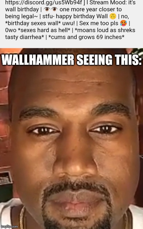 imma go to sleep phone is on 1% | WALLHAMMER SEEING THIS: | image tagged in kanye west stare | made w/ Imgflip meme maker