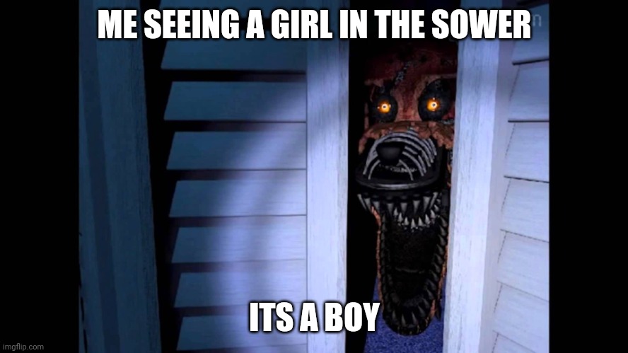Hi | ME SEEING A GIRL IN THE SOWER; ITS A BOY | image tagged in foxy fnaf 4 | made w/ Imgflip meme maker