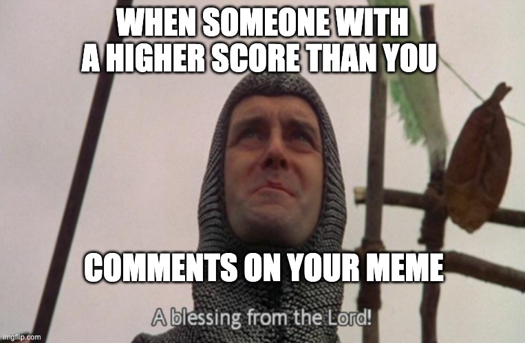 A blessing from the lord | WHEN SOMEONE WITH A HIGHER SCORE THAN YOU; COMMENTS ON YOUR MEME | image tagged in a blessing from the lord,relatable | made w/ Imgflip meme maker