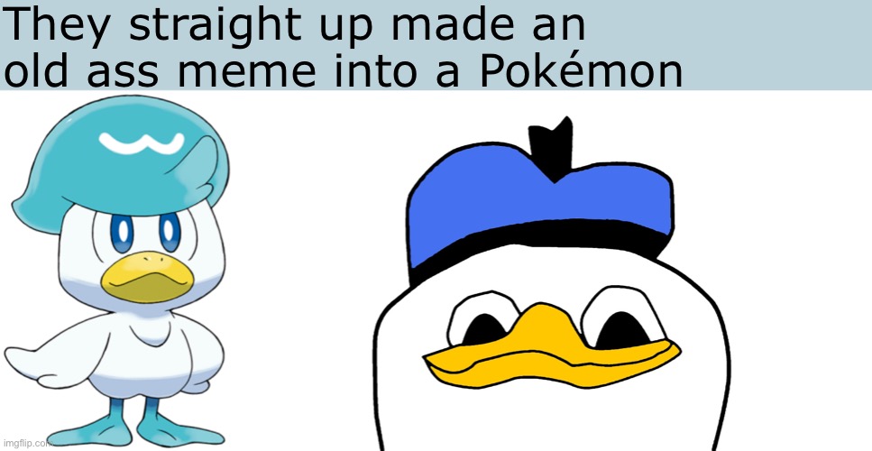Quaxly is Dolan | They straight up made an old ass meme into a Pokémon | image tagged in pokemon,dolan,memes | made w/ Imgflip meme maker