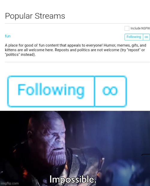 Infinite people follow the "fun" stream | image tagged in blank white template,thanos impossible | made w/ Imgflip meme maker