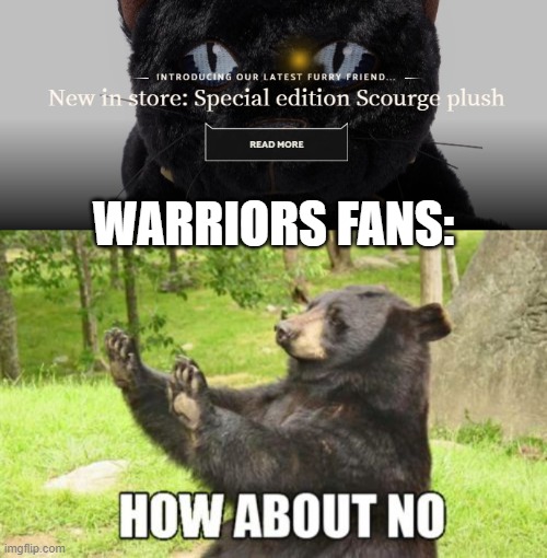 I know I do NOT want a Scourge plush! |  WARRIORS FANS: | image tagged in memes,how about no bear,warrior cats,warrior cats meme | made w/ Imgflip meme maker