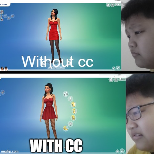 With CC vs. Without CC | Without cc; WITH CC | image tagged in sims 4,bella goth,custom content | made w/ Imgflip meme maker