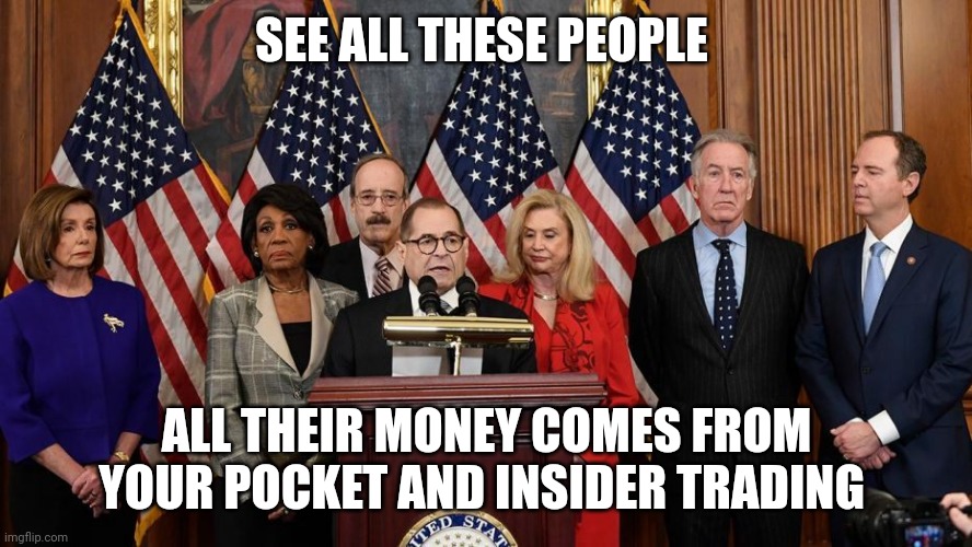 House Democrats | SEE ALL THESE PEOPLE ALL THEIR MONEY COMES FROM YOUR POCKET AND INSIDER TRADING | image tagged in house democrats | made w/ Imgflip meme maker