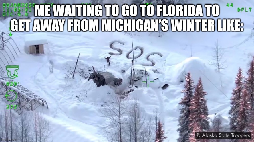 Cold SOS | ME WAITING TO GO TO FLORIDA TO GET AWAY FROM MICHIGAN’S WINTER LIKE: | image tagged in cold sos | made w/ Imgflip meme maker