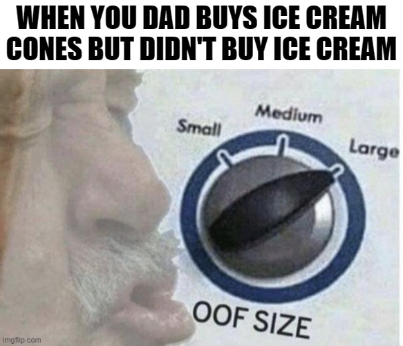 happened once | WHEN YOU DAD BUYS ICE CREAM CONES BUT DIDN'T BUY ICE CREAM | image tagged in oof size large | made w/ Imgflip meme maker