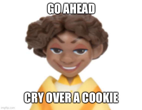 toy camilo | GO AHEAD CRY OVER A COOKIE | image tagged in toy camilo | made w/ Imgflip meme maker