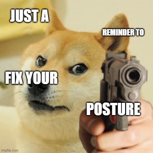 Everyone needs to have a good posture | JUST A; REMINDER TO; FIX YOUR; POSTURE | image tagged in doge holding a gun | made w/ Imgflip meme maker