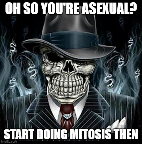 OH SO YOU'RE ASEXUAL? START DOING MITOSIS THEN | made w/ Imgflip meme maker