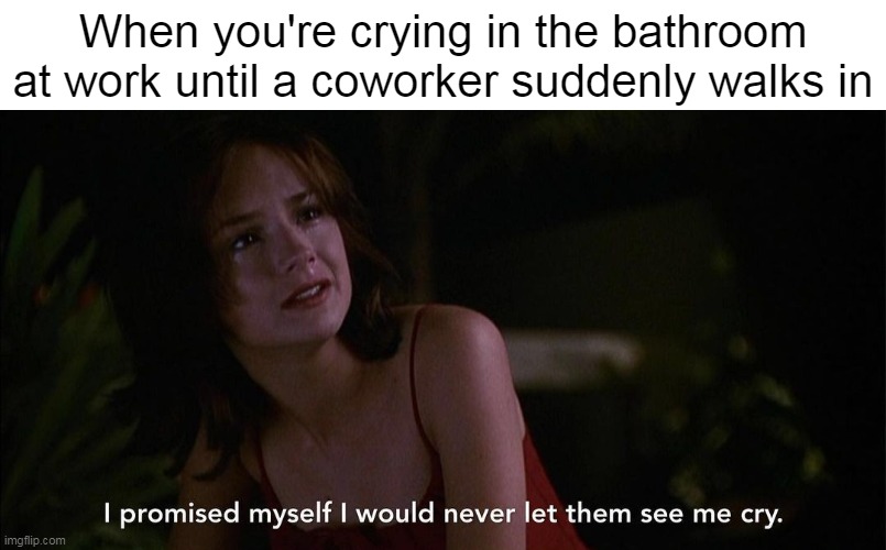 So Much for Mental Privacy | When you're crying in the bathroom at work until a coworker suddenly walks in | image tagged in meme,memes,humor,work,crying | made w/ Imgflip meme maker