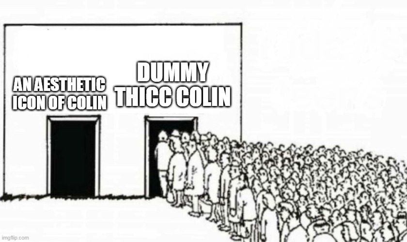 Two doors crowd | AN AESTHETIC ICON OF COLIN; DUMMY THICC COLIN | image tagged in two doors crowd,ChangedFurry | made w/ Imgflip meme maker