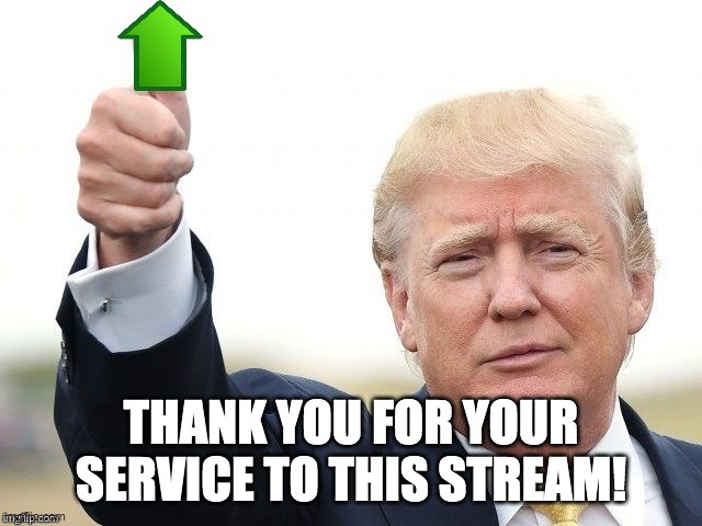Trump Upvote | THANK YOU FOR YOUR SERVICE TO THIS STREAM! | image tagged in trump upvote | made w/ Imgflip meme maker