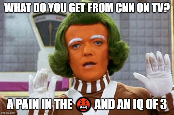 Oompa Loompa | WHAT DO YOU GET FROM CNN ON TV? A PAIN IN THE ? AND AN IQ OF 3 | image tagged in oompa loompa | made w/ Imgflip meme maker