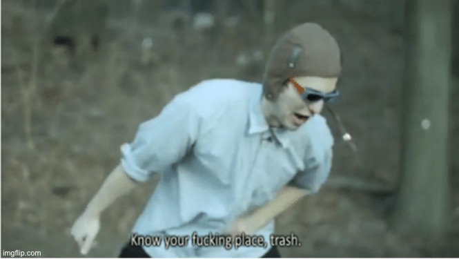 To the post below ( idk I’m bored ) | image tagged in know your place trash | made w/ Imgflip meme maker