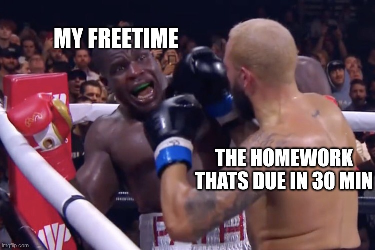 MY FREETIME; THE HOMEWORK THATS DUE IN 30 MIN | image tagged in funny memes | made w/ Imgflip meme maker