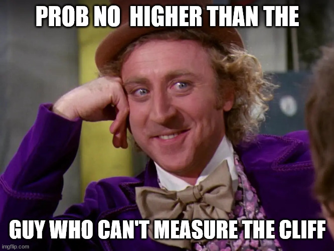 PROB NO  HIGHER THAN THE GUY WHO CAN'T MEASURE THE CLIFF | made w/ Imgflip meme maker
