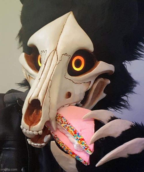 Cadaver eating cake. Not my fursuit. Belongs to WingedWolf94. | made w/ Imgflip meme maker