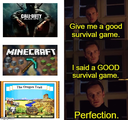 perfection | Give me a good survival game. I said a GOOD survival game. Perfection. | image tagged in perfection | made w/ Imgflip meme maker