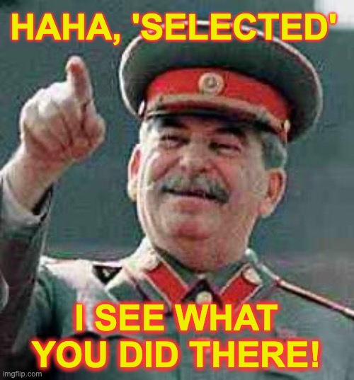 I see what you did there | HAHA, 'SELECTED' I SEE WHAT YOU DID THERE! | image tagged in i see what you did there | made w/ Imgflip meme maker