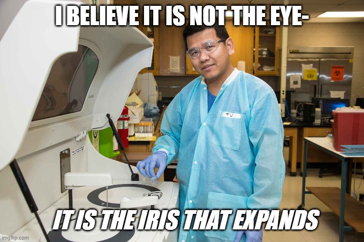 I BELIEVE IT IS NOT THE EYE- IT IS THE IRIS THAT EXPANDS | made w/ Imgflip meme maker