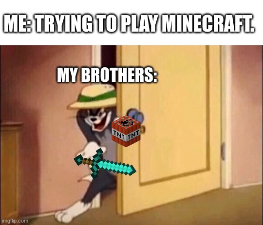 Tom and Jerry | ME: TRYING TO PLAY MINECRAFT. MY BROTHERS: | image tagged in tom and jerry | made w/ Imgflip meme maker
