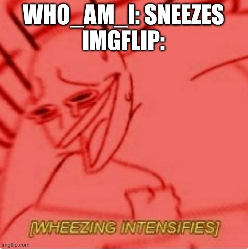 Wheeze | WHO_AM_I: SNEEZES
IMGFLIP: | image tagged in wheeze | made w/ Imgflip meme maker