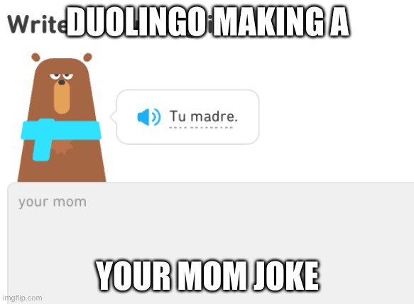Duolingo Making A your Mom Joke | DUOLINGO MAKING A; YOUR MOM JOKE | image tagged in duolingo your mom | made w/ Imgflip meme maker