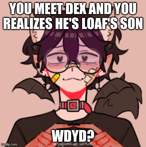 I Have no idea anymore | YOU MEET DEX AND YOU REALIZES HE'S LOAF'S SON; WDYD? | image tagged in dex | made w/ Imgflip meme maker