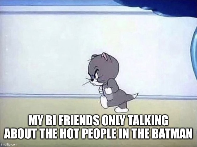 Angry cat tom and jerry | MY BI FRIENDS ONLY TALKING ABOUT THE HOT PEOPLE IN THE BATMAN | image tagged in angry cat tom and jerry | made w/ Imgflip meme maker