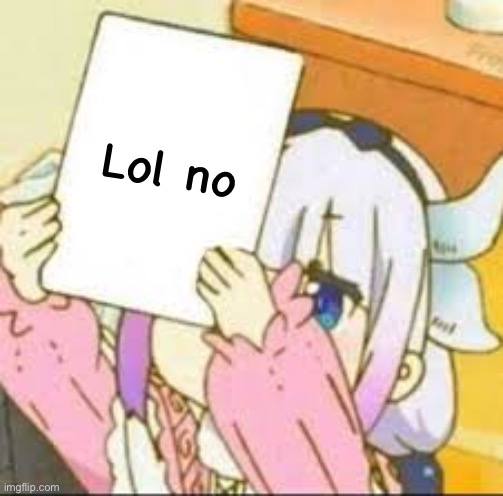 Kanna holding a sign. | Lol no | image tagged in kanna holding a sign | made w/ Imgflip meme maker