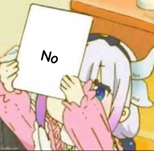 Kanna holding a sign. | No | image tagged in kanna holding a sign | made w/ Imgflip meme maker