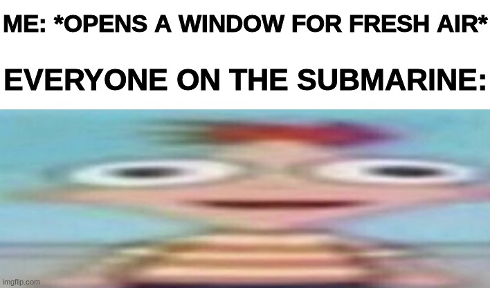 AAA | ME: *OPENS A WINDOW FOR FRESH AIR*; EVERYONE ON THE SUBMARINE: | image tagged in meme,funny,memes | made w/ Imgflip meme maker