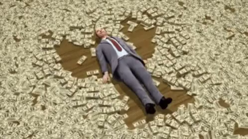 Man swimming in money Blank Meme Template