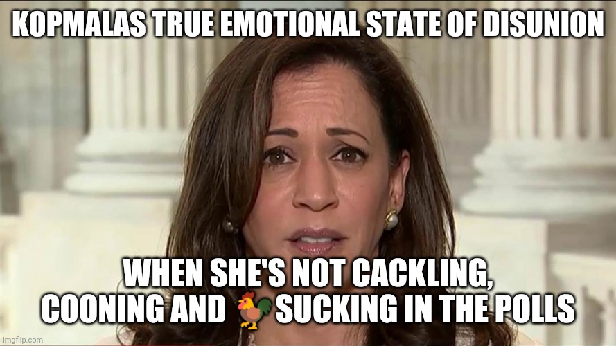 Kamala polls | KOPMALAS TRUE EMOTIONAL STATE OF DISUNION; WHEN SHE'S NOT CACKLING, COONING AND 🐓SUCKING IN THE POLLS | image tagged in kamala harris | made w/ Imgflip meme maker