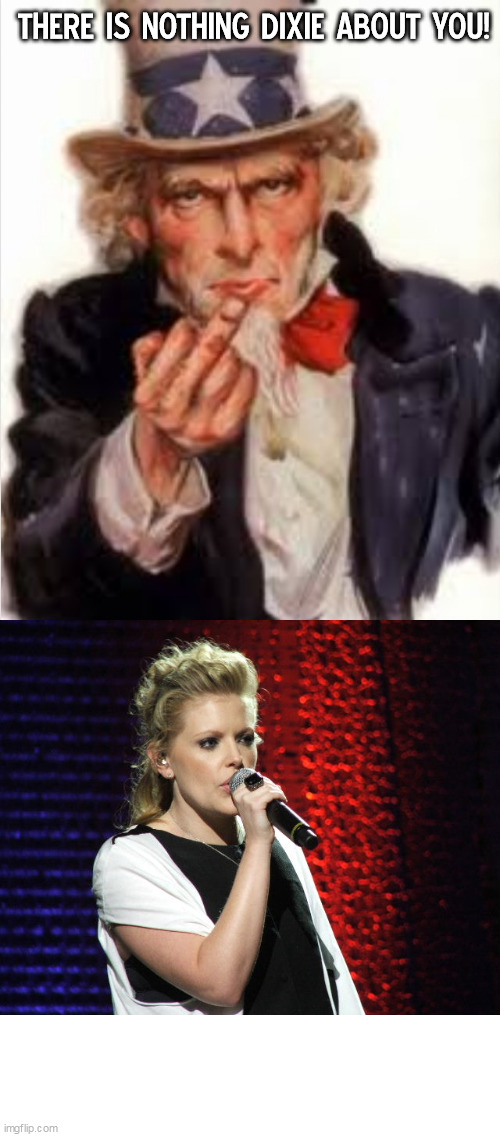 Uncle Sam flips off Natalie Maines | THERE IS NOTHING DIXIE ABOUT YOU! | image tagged in uncle sam flipping off who,memes,politics,uncle sam,middle finger | made w/ Imgflip meme maker