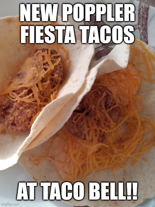 Popplers!!! | NEW POPPLER
FIESTA TACOS; AT TACO BELL!! | image tagged in futurama | made w/ Imgflip meme maker