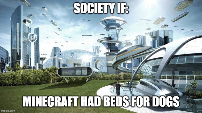 The future world if | SOCIETY IF:; MINECRAFT HAD BEDS FOR DOGS | image tagged in the future world if,minecraft,future | made w/ Imgflip meme maker