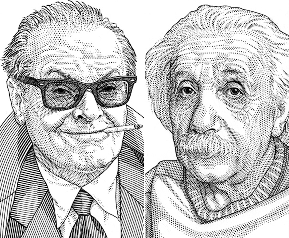 Jack Nicholson Albert Einstein Dot picture Art ink B&W Blank Meme Template