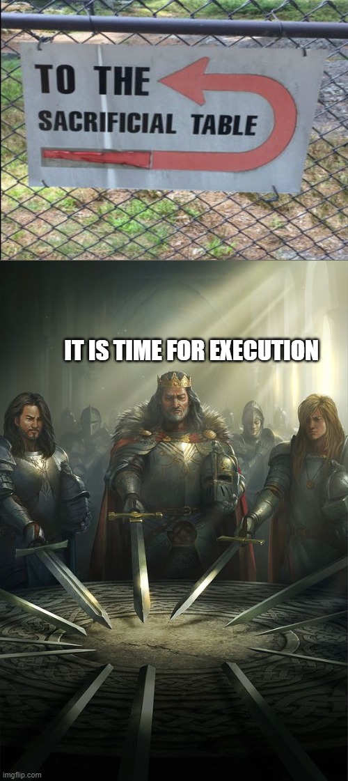 Who will be executed? | IT IS TIME FOR EXECUTION | image tagged in knights of the round table,execution | made w/ Imgflip meme maker