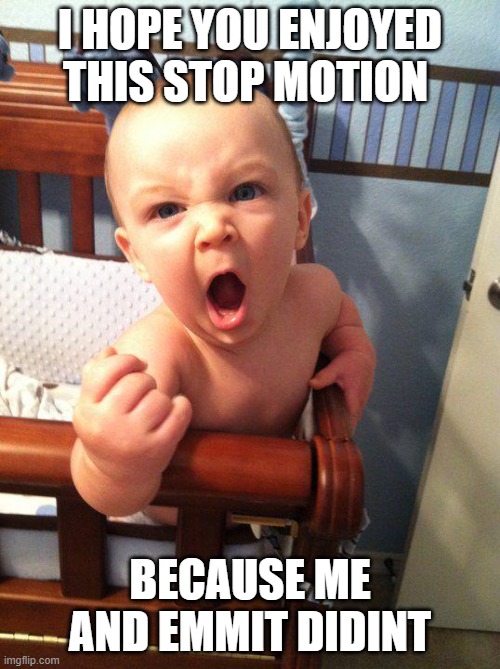 Angry Baby | I HOPE YOU ENJOYED THIS STOP MOTION; BECAUSE ME AND EMMIT DIDINT | image tagged in angry baby | made w/ Imgflip meme maker