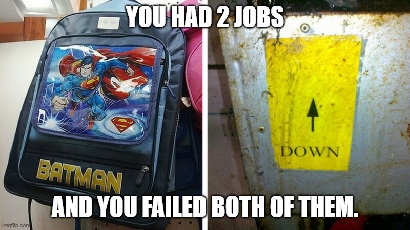 No more jobs for you siree | YOU HAD 2 JOBS; AND YOU FAILED BOTH OF THEM. | made w/ Imgflip meme maker