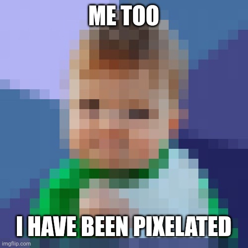 pixelated_success_baby | ME TOO I HAVE BEEN PIXELATED | image tagged in pixelated_success_baby | made w/ Imgflip meme maker