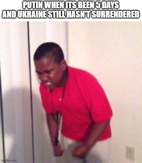 Putin bad | PUTIN WHEN ITS BEEN 5 DAYS AND UKRAINE STILL HASN'T SURRENDERED | image tagged in angry black kid | made w/ Imgflip meme maker
