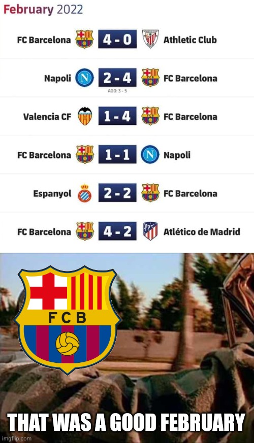 Barca had a Good February |  THAT WAS A GOOD FEBRUARY | image tagged in memes,today was a good day,barcelona,futbol,laliga,europa league | made w/ Imgflip meme maker