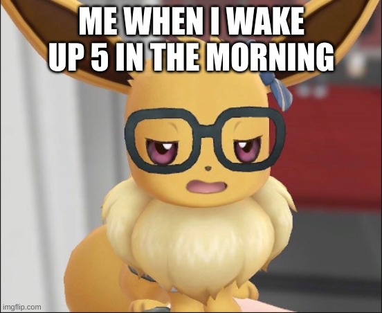 mornings ;-; | ME WHEN I WAKE UP 5 IN THE MORNING | image tagged in unimpressed eevee,memes | made w/ Imgflip meme maker