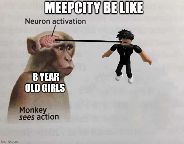 Slender brain washing | MEEPCITY BE LIKE; 8 YEAR OLD GIRLS | image tagged in monkey brain activation,slender,monkey brain,brain | made w/ Imgflip meme maker