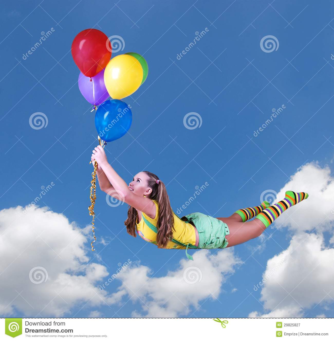 High Quality pretty girl flying with balloons Blank Meme Template