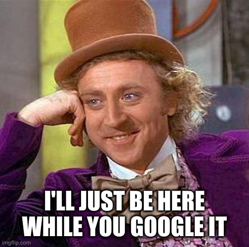 tribute | I'LL JUST BE HERE WHILE YOU GOOGLE IT | image tagged in memes,creepy condescending wonka | made w/ Imgflip meme maker